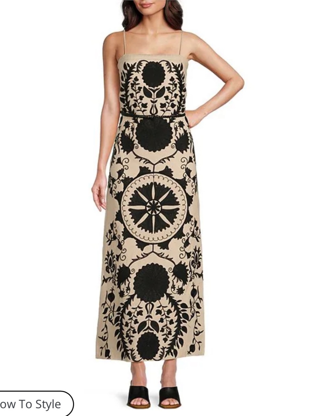 Linen embroidered square neck dress